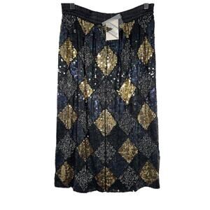 NEW! Spell Bound Diamond Beaded Sequins Midi Skirt M 100% Silk Formal Party